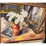 † Peter Buttle large framed oil on canvas 'Still Life' 90cm x 120cm,