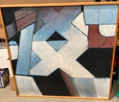 † Gerald French, framed acrylic on board, white cross on blue signed to verso,