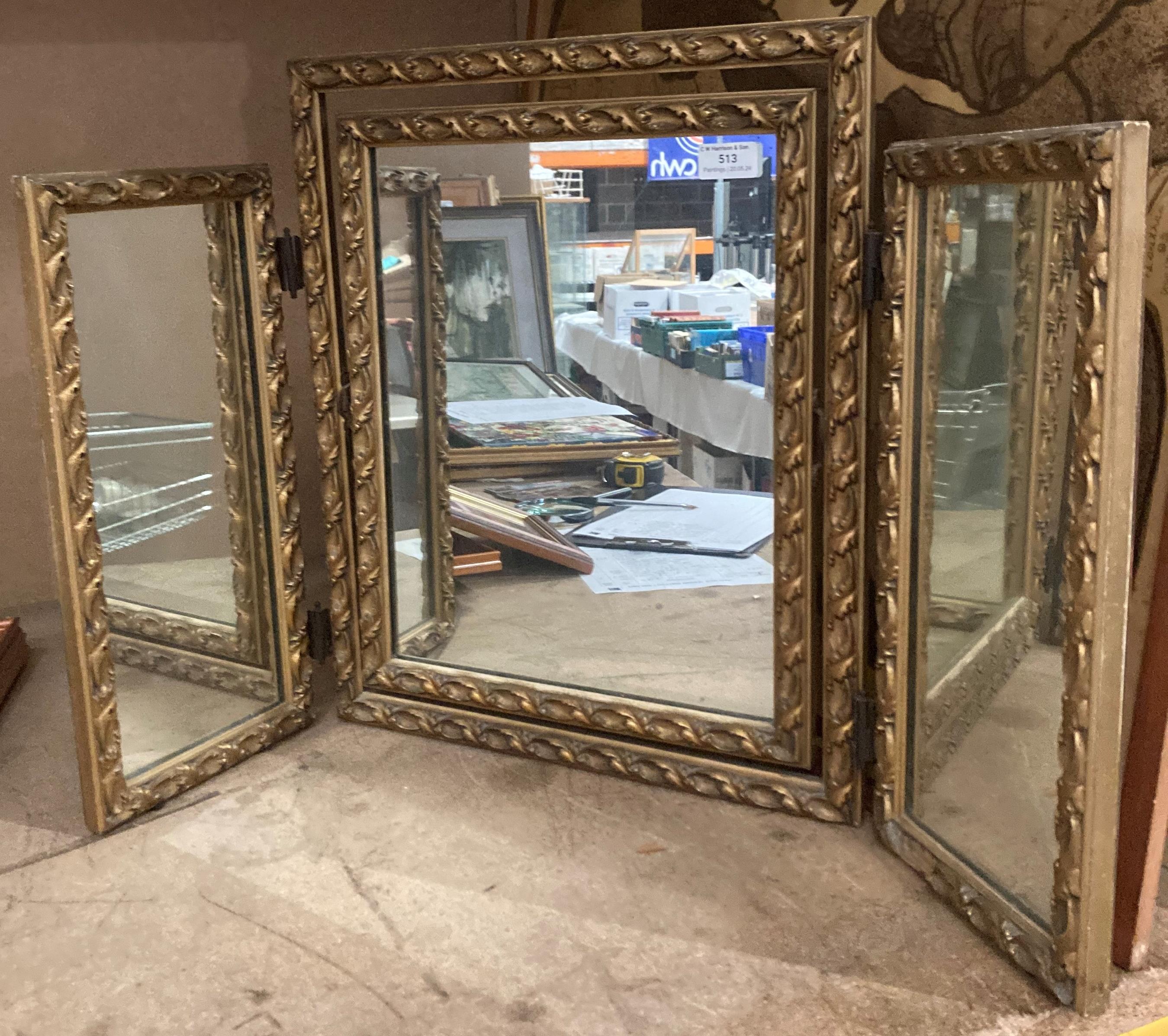Gilt framed dressing table-top triple mirror (Saleroom location: S2 QB16)