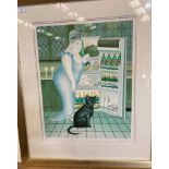 † Beryl Cook (1926-2008) large framed Limited Edition print 'Percy At The Fridge' 58cm x 46cm,