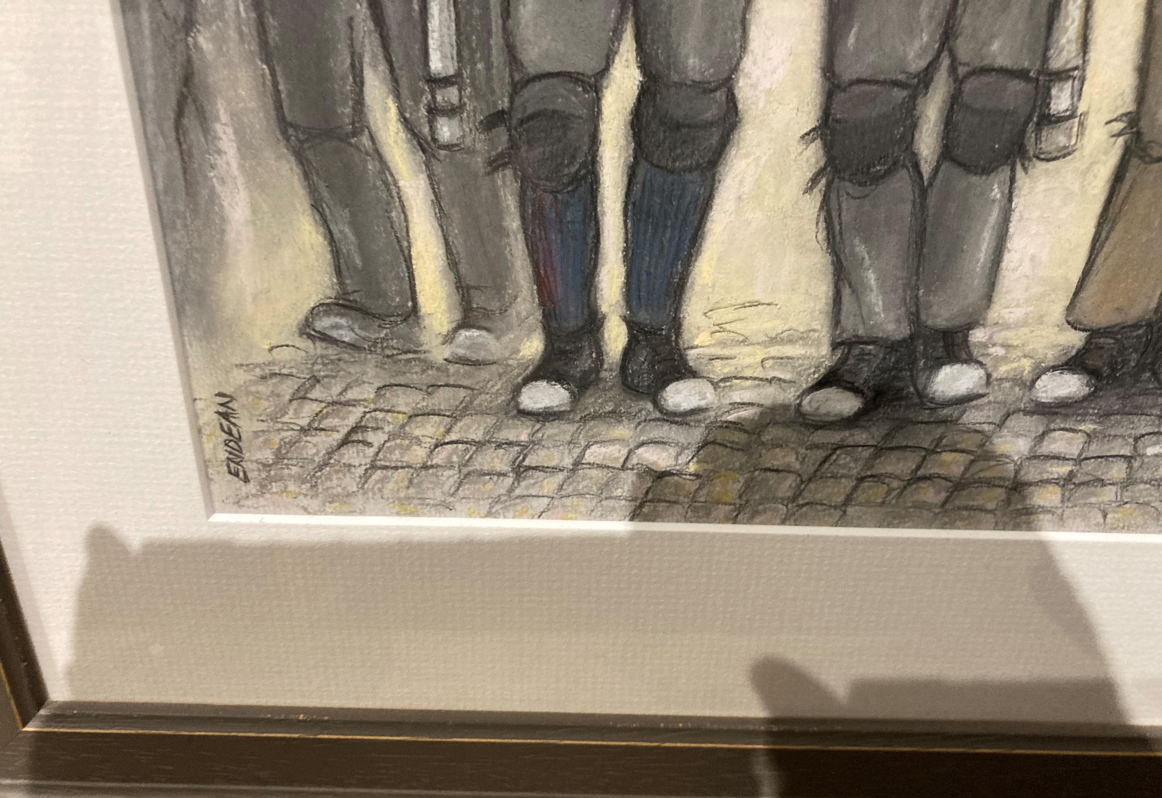 † Pete Endean framed pastel and watercolour 'Miners on the way to work', - Bild 2 aus 3