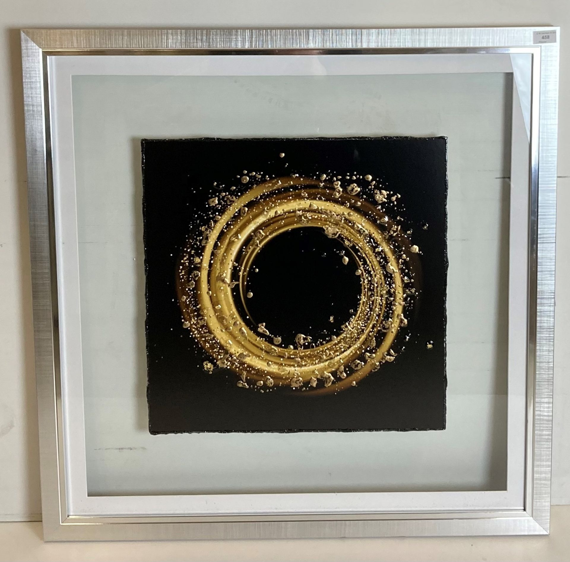 Liquid crystal circular artwork 'Solid Stardust' in chrome surrounded by glass frame, - Image 2 of 2