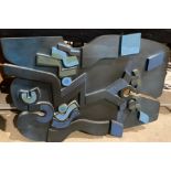 † R H Lee (Bingley), 'Blue Construction', a painted wood abstract artwork, 66cm x 87cm,