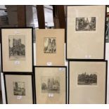 Five small framed engravings mainly York and Chester by JW King and Bruce Irving together with one