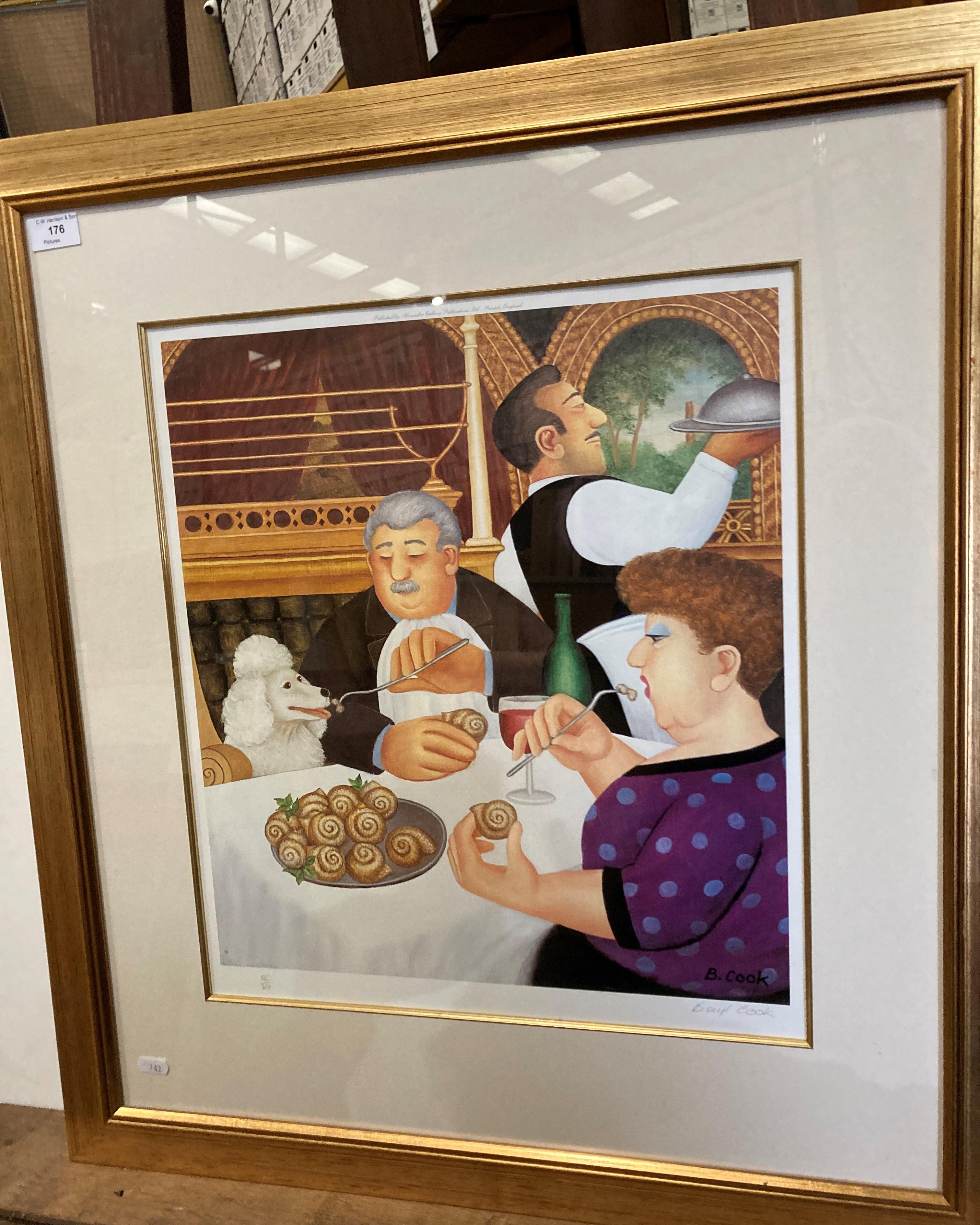 † Beryl Cook (1926-2008) large framed Limited Edition print 'Dining In Paris' 48cm x 44cm,
