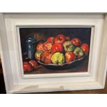Copy of Gustav Courbet's 'Still Life with Apples and a Pomegranate', framed oil on board,