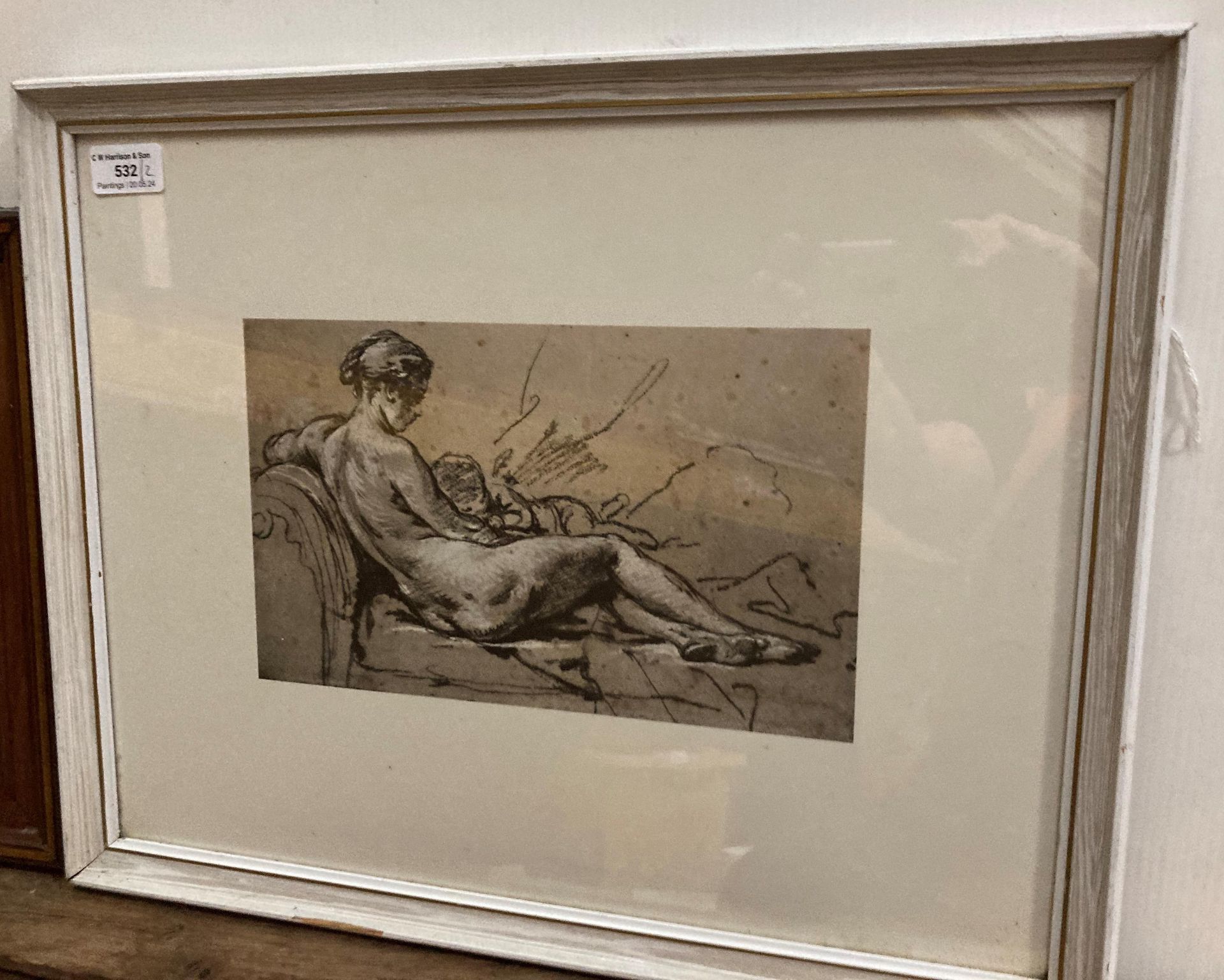 A framed print of a nude lady holding a child 18cm x 27cm and a small framed print of a fairy (2) - Image 2 of 3