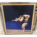 † Charles Willmott (1991) large framed oil on canvas 'Study of Sumo Wrestlers - Tsuri - Otoshi'