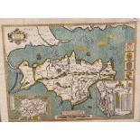 John Speede (1552-1629) framed reproduction map 'Wight Island' 38cm x 50cm and another 'Sussex'