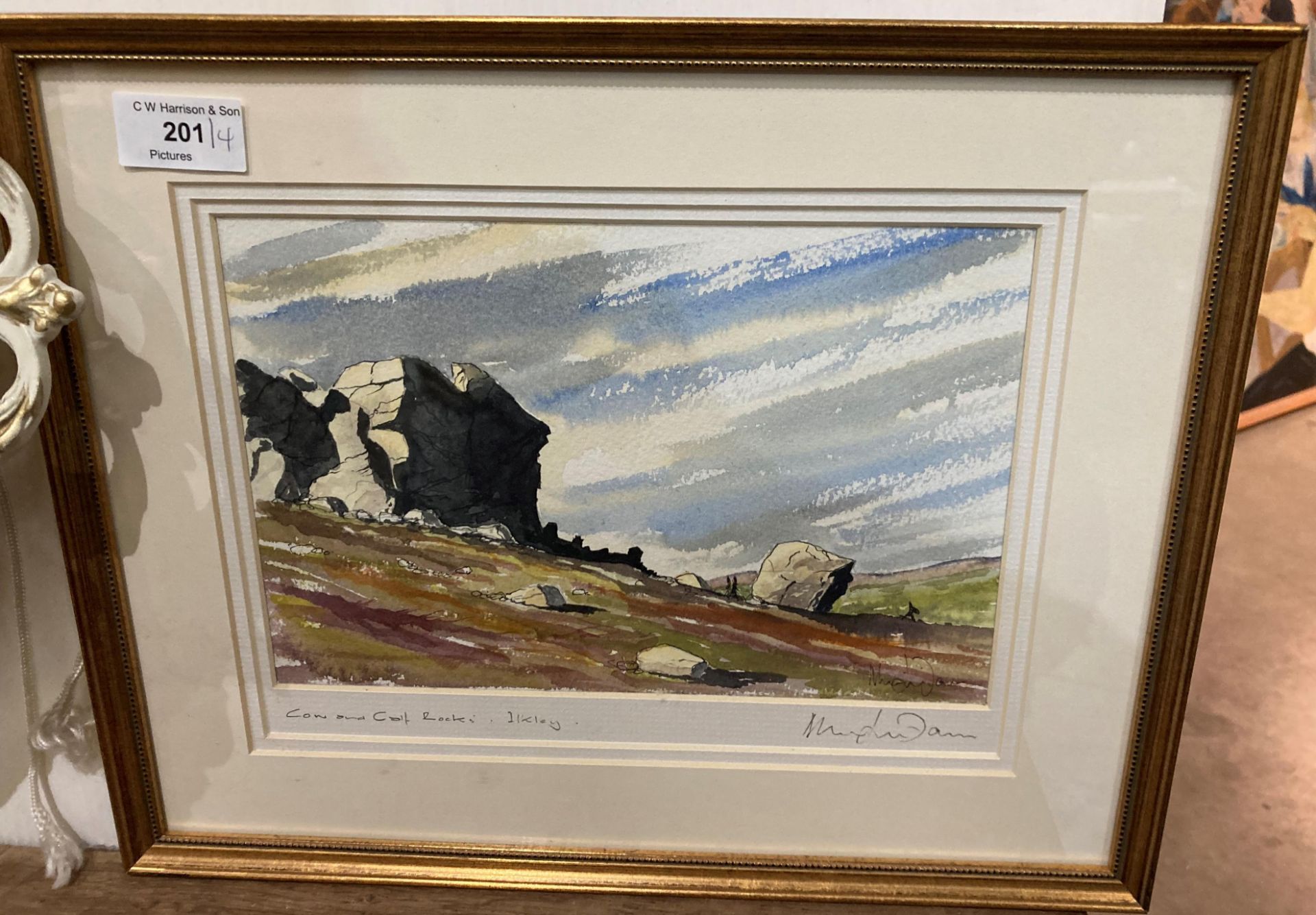 Small framed watercolour 'Cow & Calf Rocks, Ikley' 21cm x 26cm signed in pencil by the artist, - Image 2 of 5