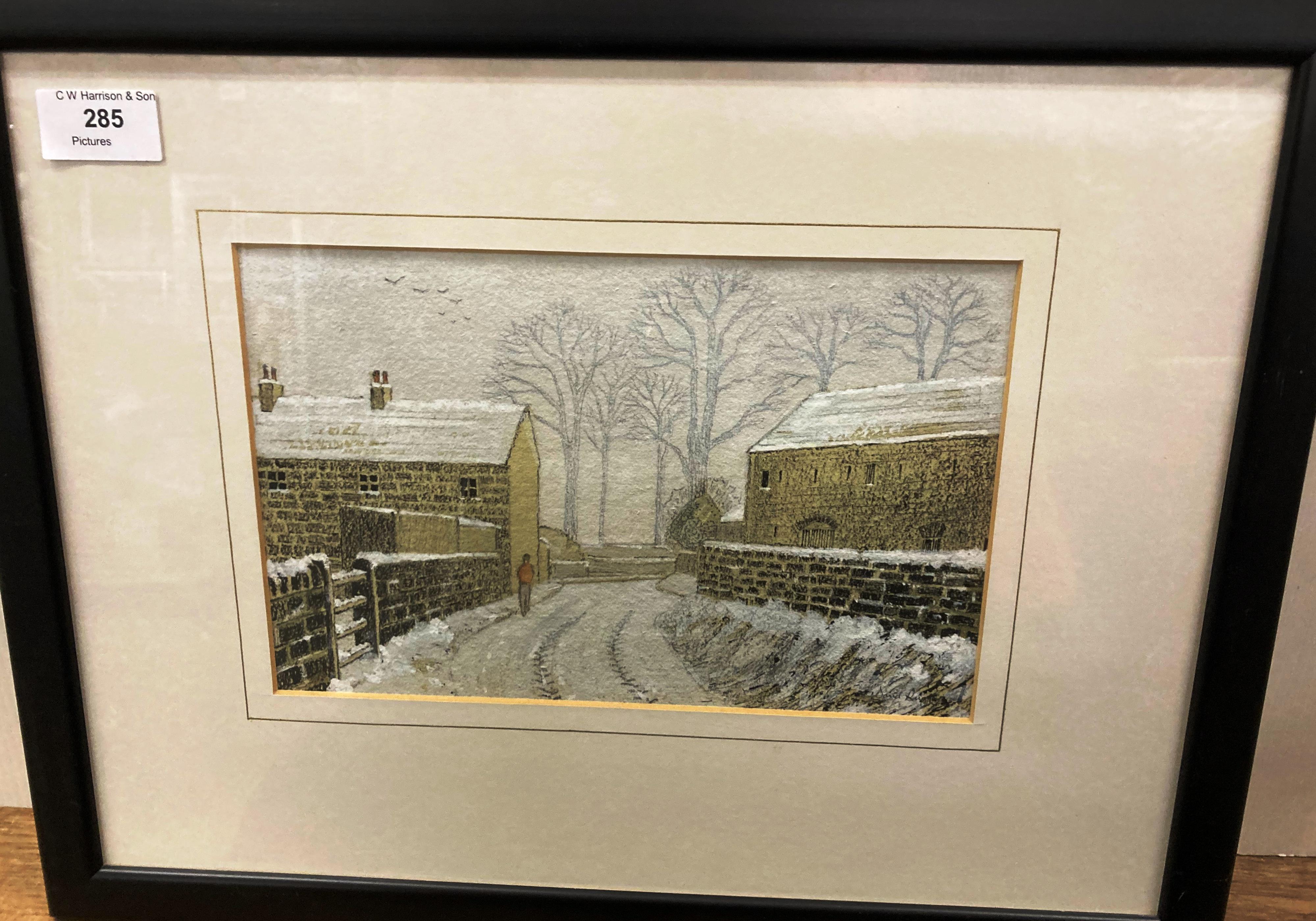 David Rugg framed watercolour 'Snow Down a Blind Lane, Shadwell' 18cm x 28cm,