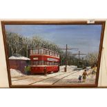 Four items - Jack Adams '98 (Garforth Art Club) oil on board 'Tram in Middleton Woods' 38cm x 53cm