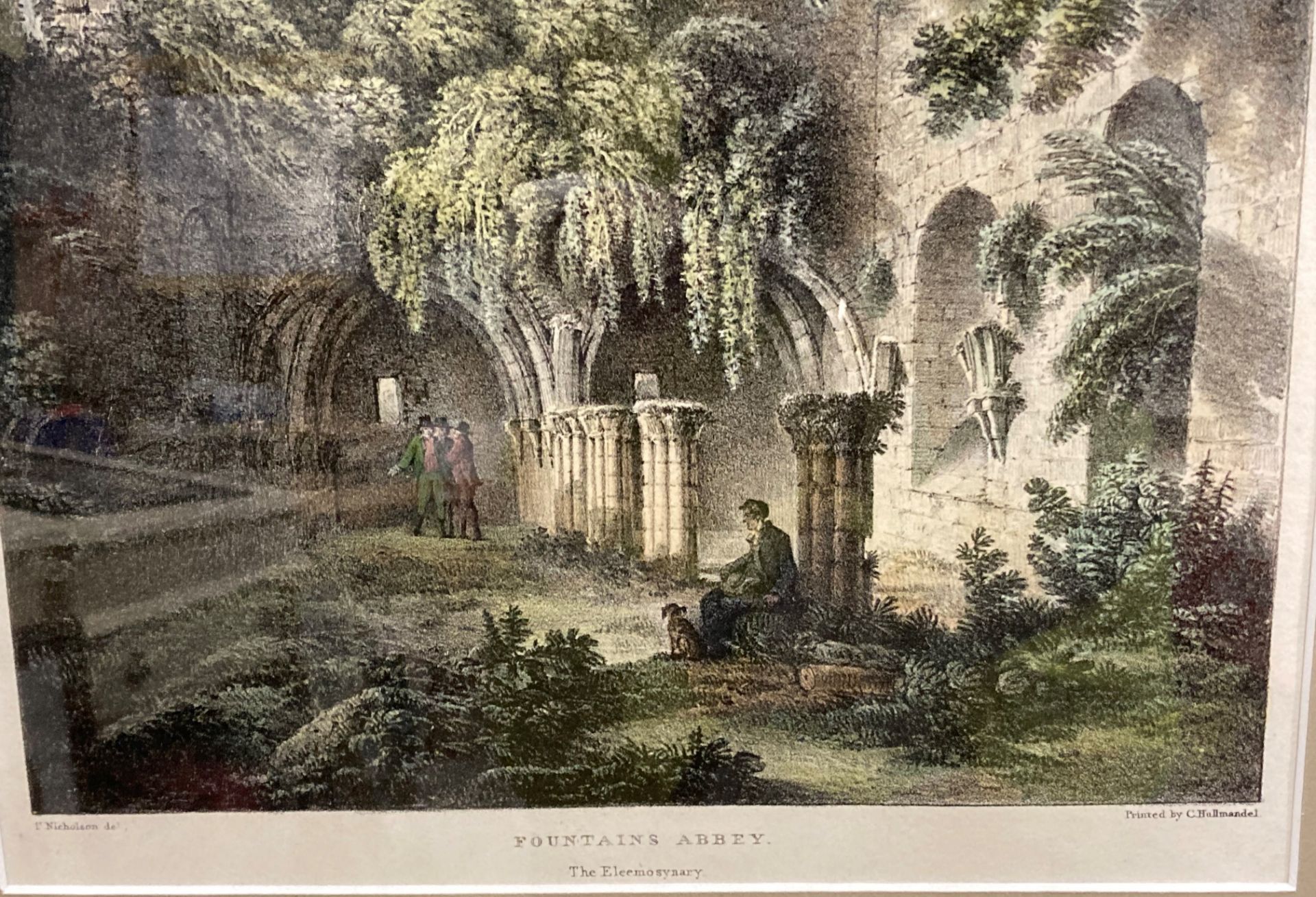 A framed coloured print of 'The Eleemosynary Fountains Abbey', 40cm x 26cm, - Image 3 of 6