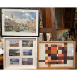 Three items - framed montage of seaside photographs, 43cm x 43cm,