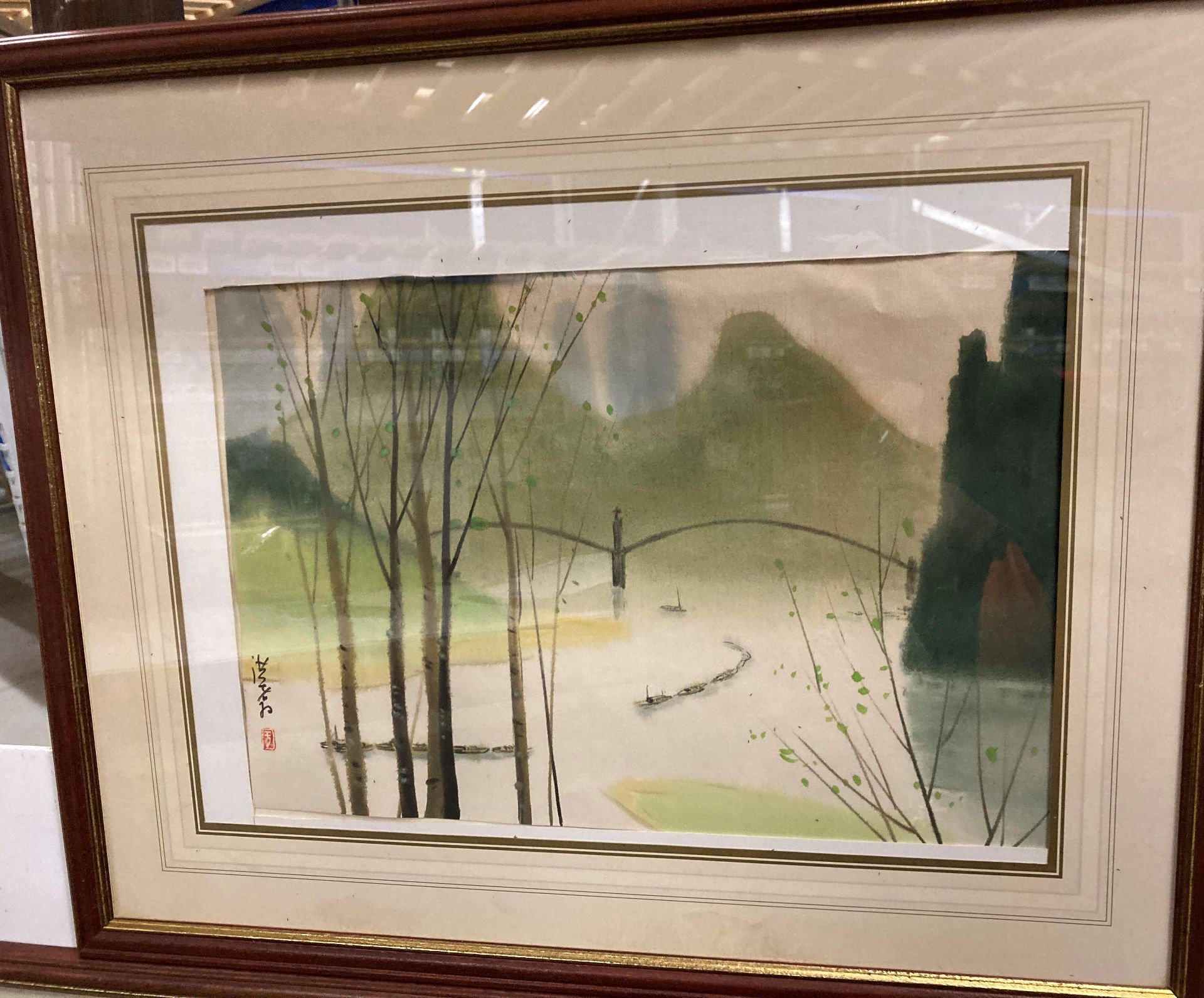 A set of six framed watercolours of Oriental scenes, - Image 7 of 8