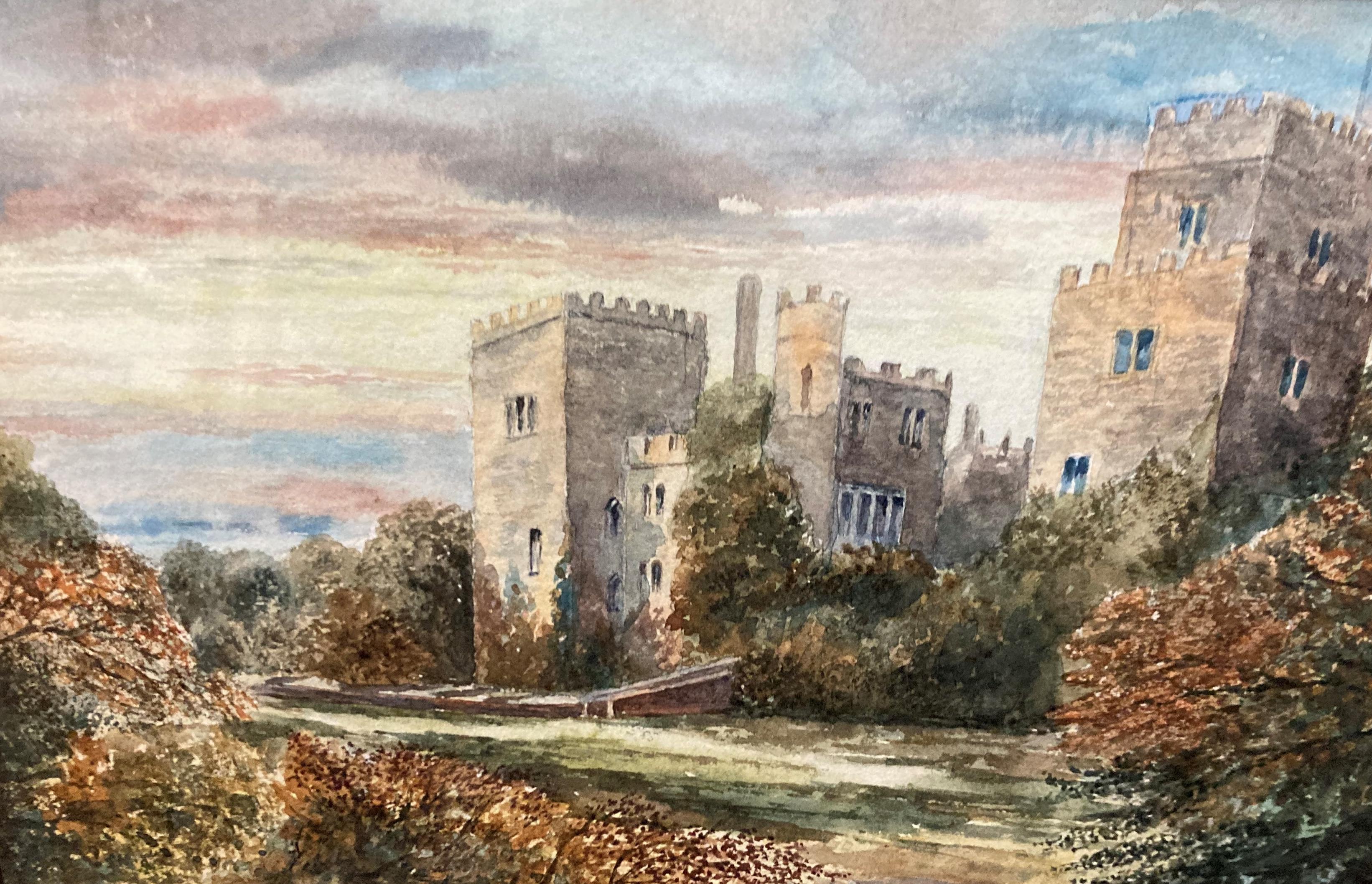 Two unsigned gilt framed watercolours 'Ruined Abbey' 23cm x 30cm and 'Small Castle' 24cm x 32cm - Image 3 of 4