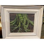 † Bruce Mulcahy '14, 'Tree Base - Hopton Woods', framed oil on board, 24cm x 29cm,