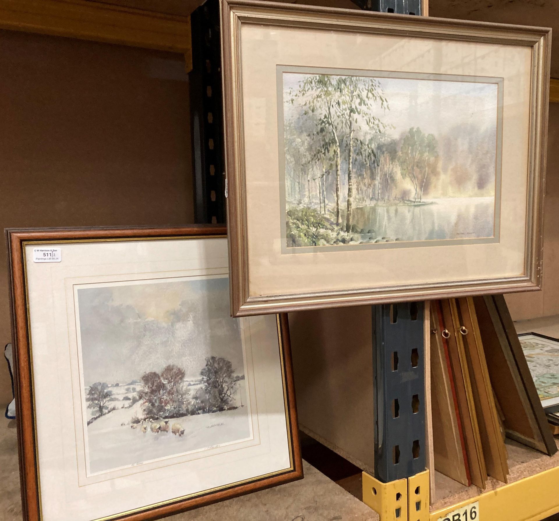 Peter Shutt framed watercolour 'Trees on a Lake Shore' 27cm x 36cm and J Baxter framed Limited