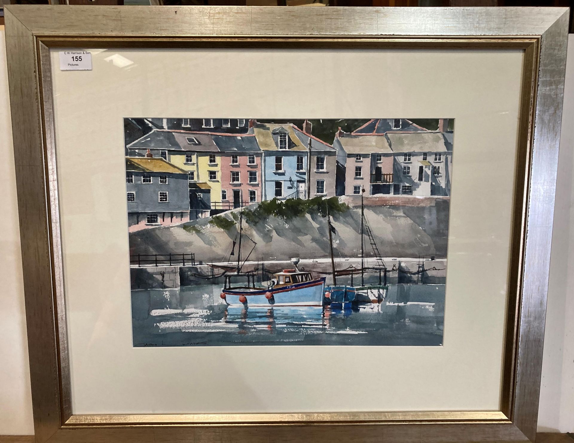 Jason L ? framed print 'Harbour with Houses in Background' 30cm x 42cm (Saleroom location: MA6)