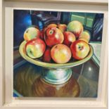 Unsigned, oil on board in white-painted frame 'Apples in a Bowl',
