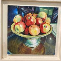 Unsigned, oil on board in white-painted frame 'Apples in a Bowl',