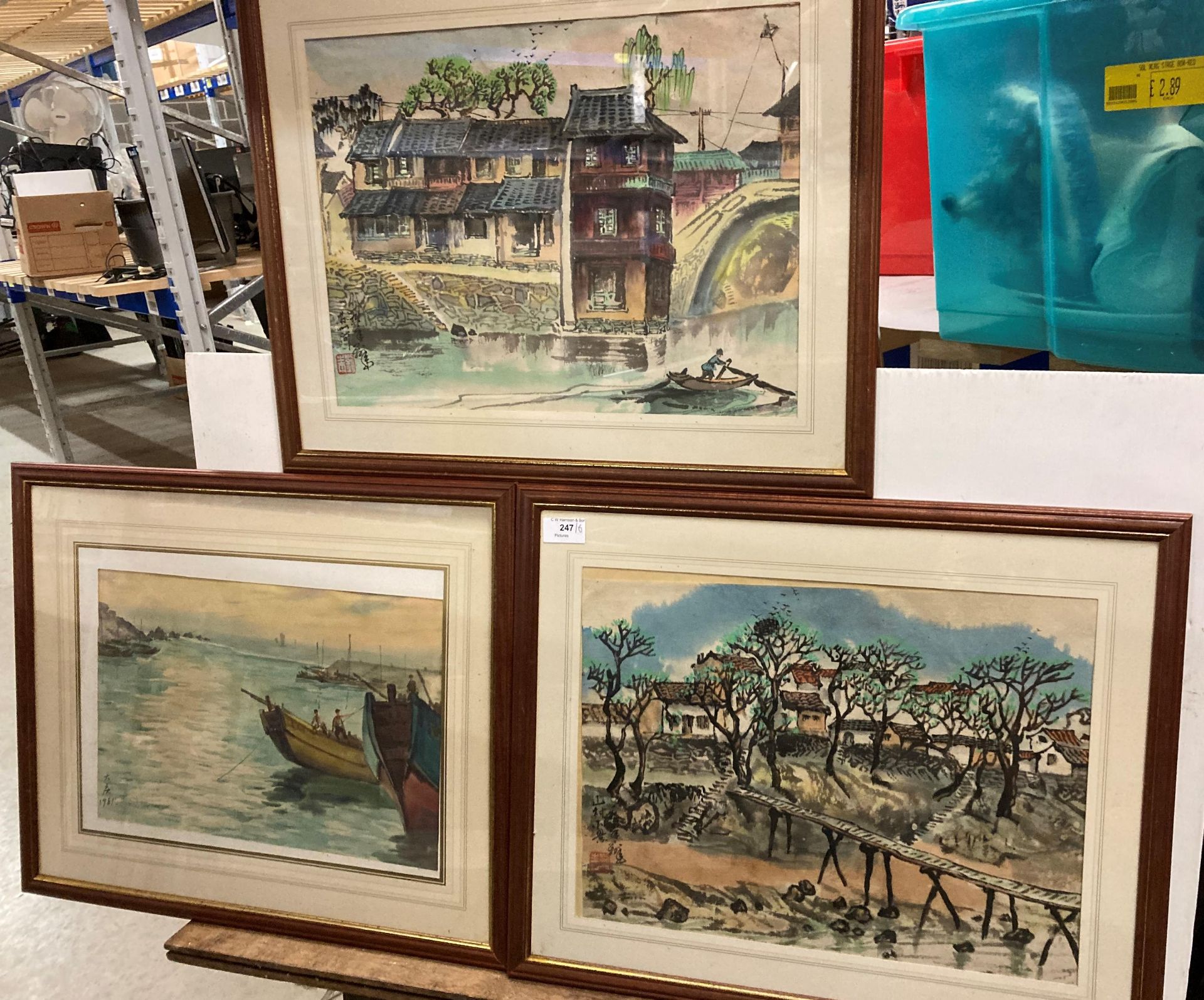 A set of six framed watercolours of Oriental scenes,