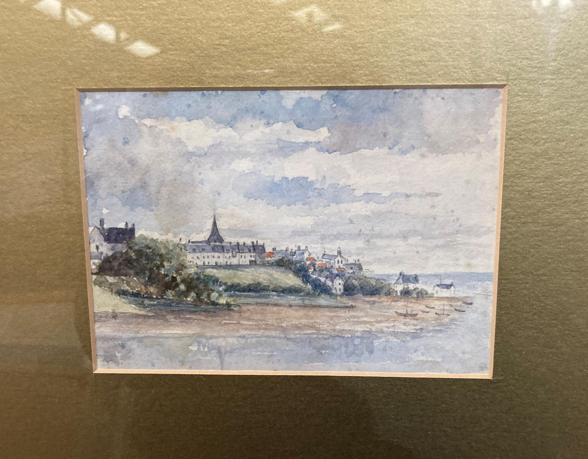 Three unsigned gilt framed watercolours 'Fishermen on the Foreshore with Whitby in the Background' - Image 6 of 7