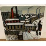† James Downie oil on canvas 'Industrial Street Scene in the Snow' 30cm x 30cm signed to bottom