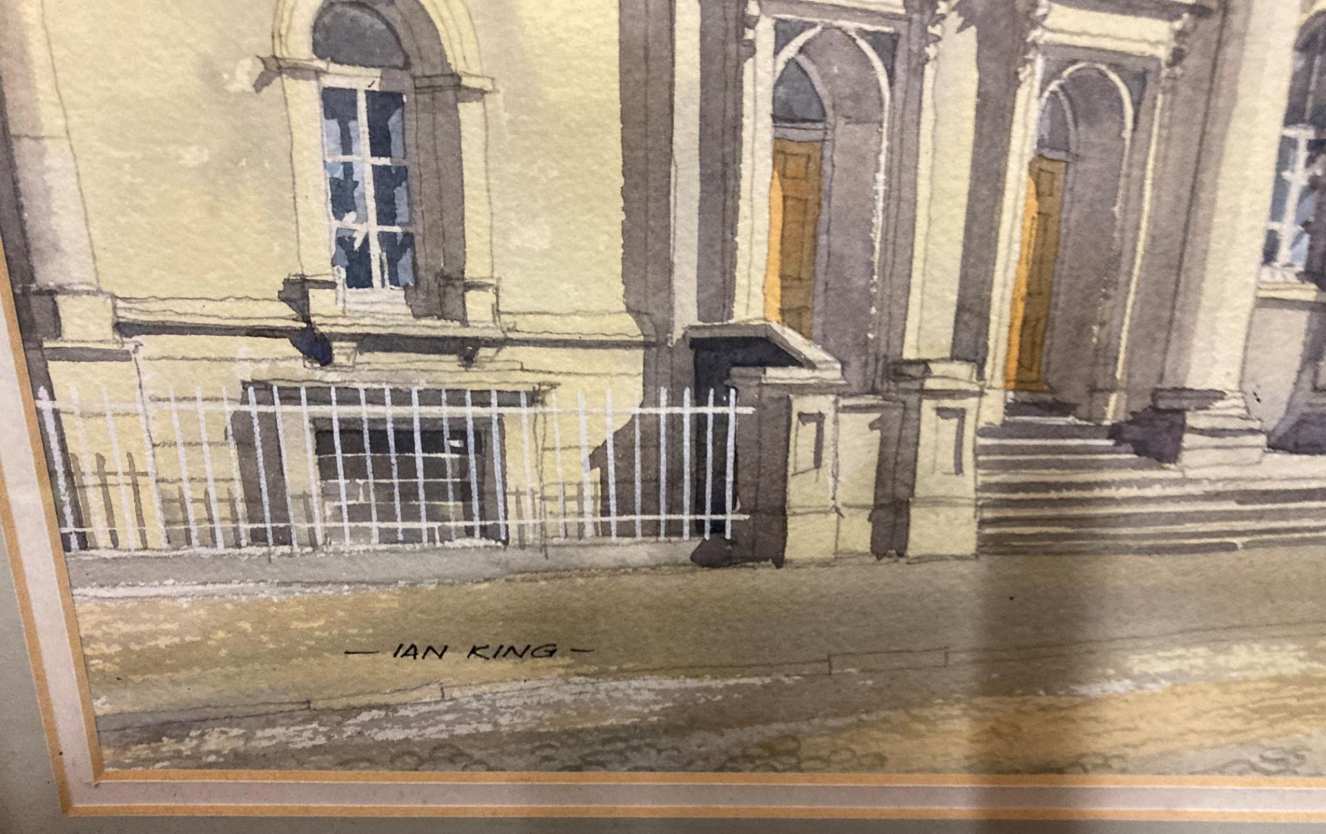 † Ian King framed watercolour 'City Centre Scene' 28cm x 38cm (Saleroom location: N06) - Image 2 of 3