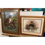 Three large framed tapestry pictures - 'Fox, Dog in Kennel & Pig',