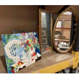 Three items - gilt framed wall mirror 50cm x 44cm,