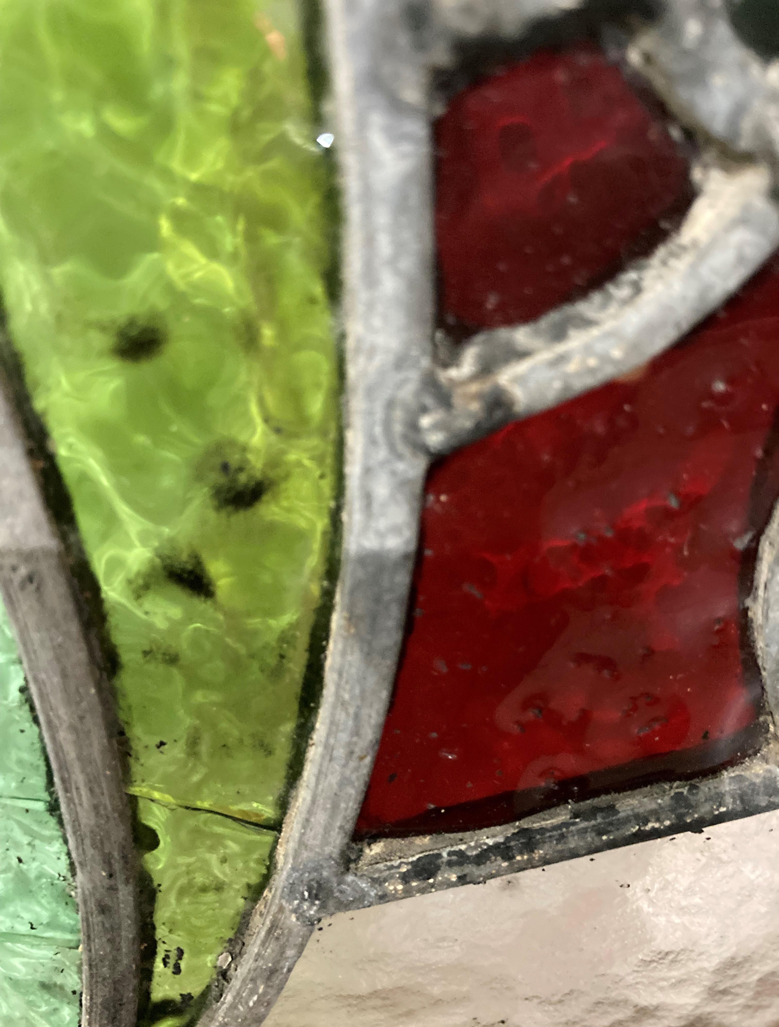 Three leaded and stained glass window sections, two 32cm x 54cm, - Image 9 of 9