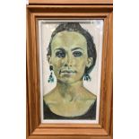 Unsigned pine-framed oil on board 'Female Head Study',
