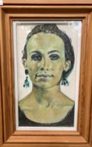 Unsigned pine-framed oil on board 'Female Head Study',