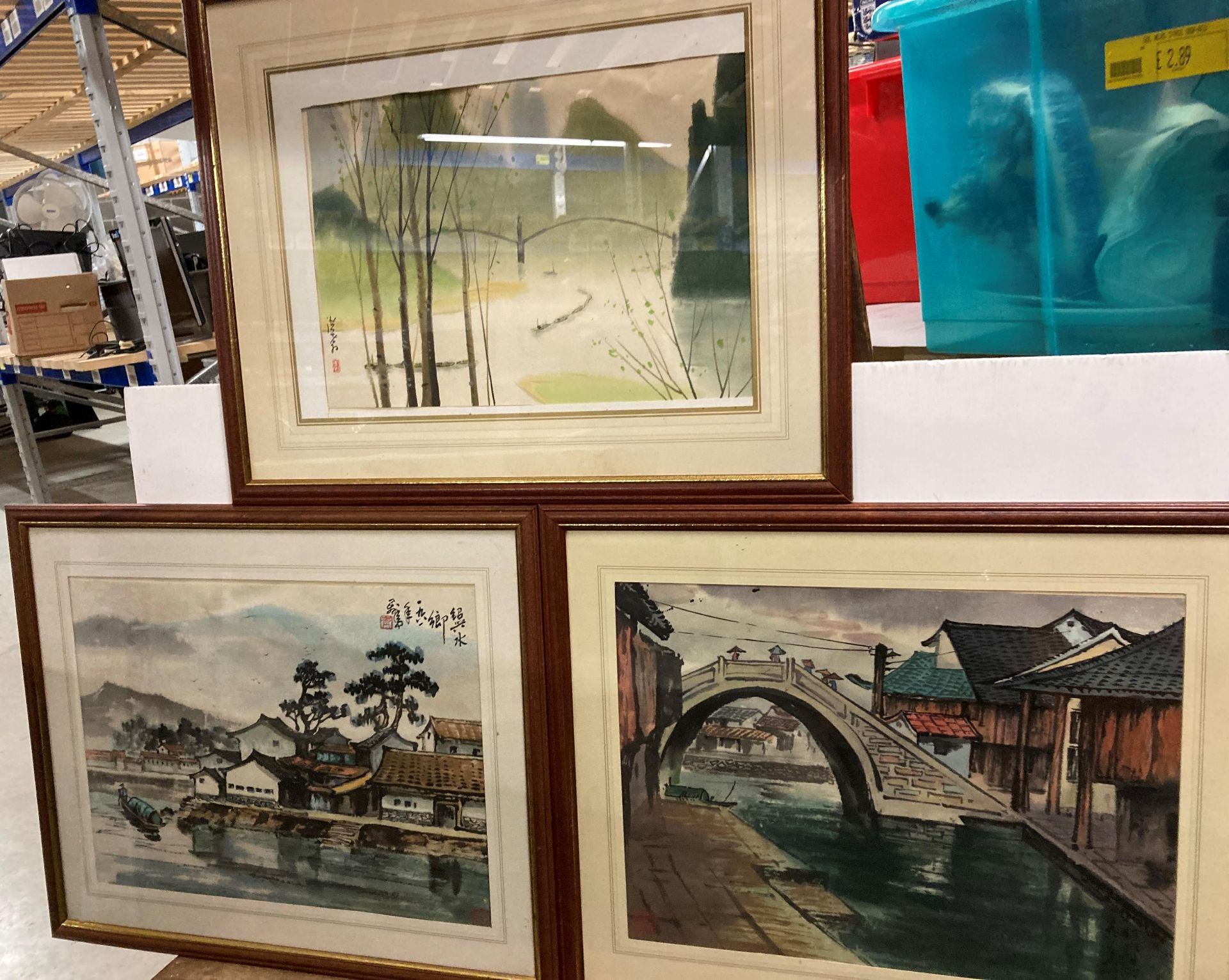 A set of six framed watercolours of Oriental scenes, - Image 5 of 8