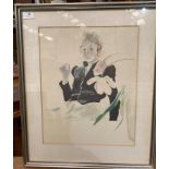 Unsigned framed pencil, crayon and watercolour 'Study of a Lady - Upper Torso',