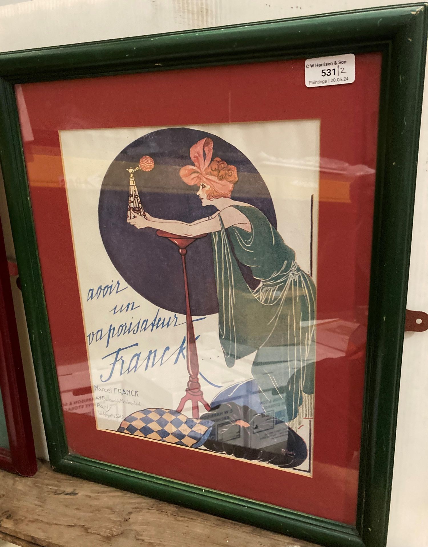 Two framed reproduction adverts for French perfume 'Pate Agnel' 40cm x 26cm and 'Marcel Franck' - Image 3 of 3