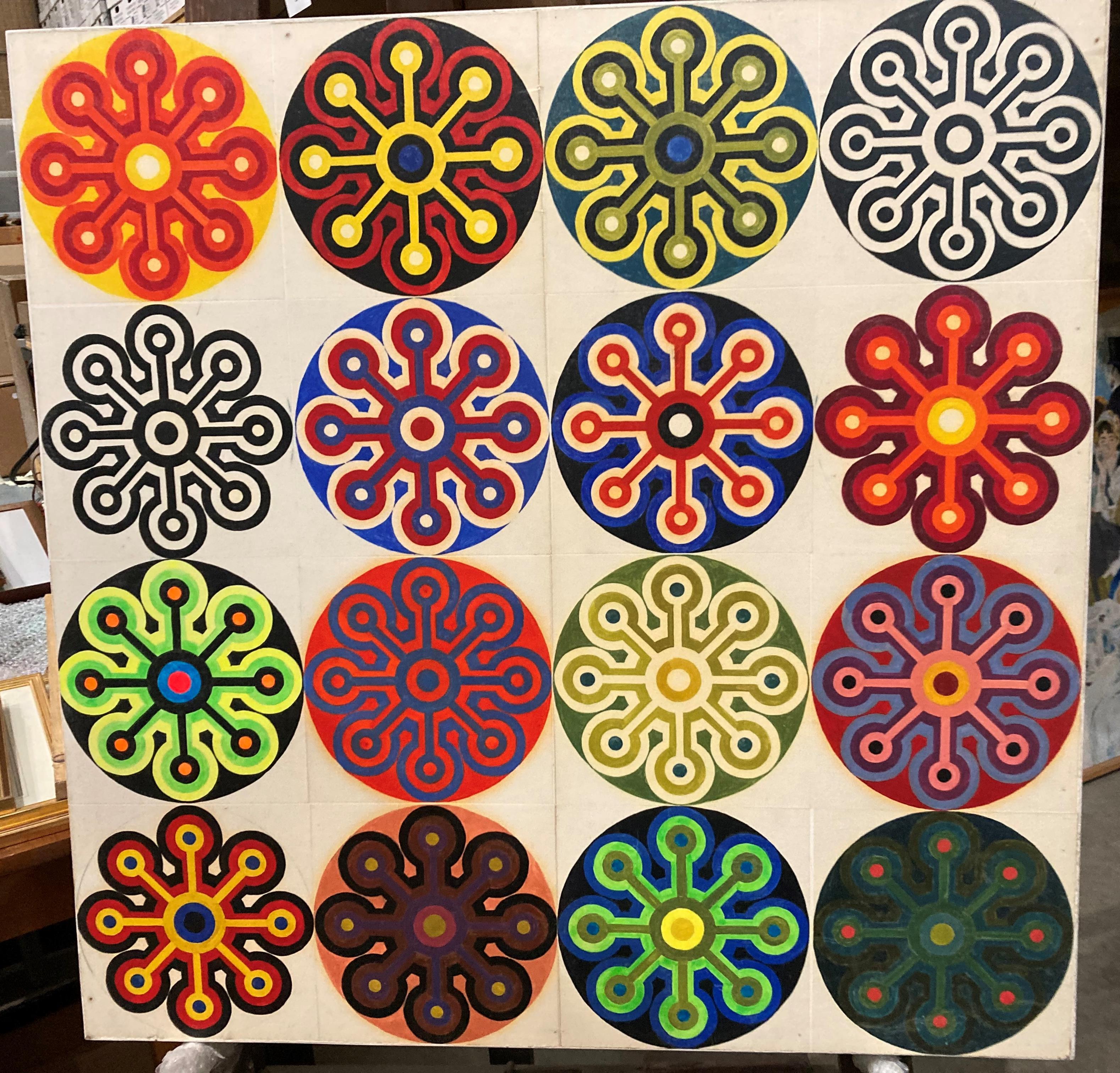 Oil on board 16 circles,