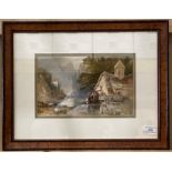 YF Cook, 'Waterwheel with Mountains in background', circa 1900, watercolour, signed to bottom left,