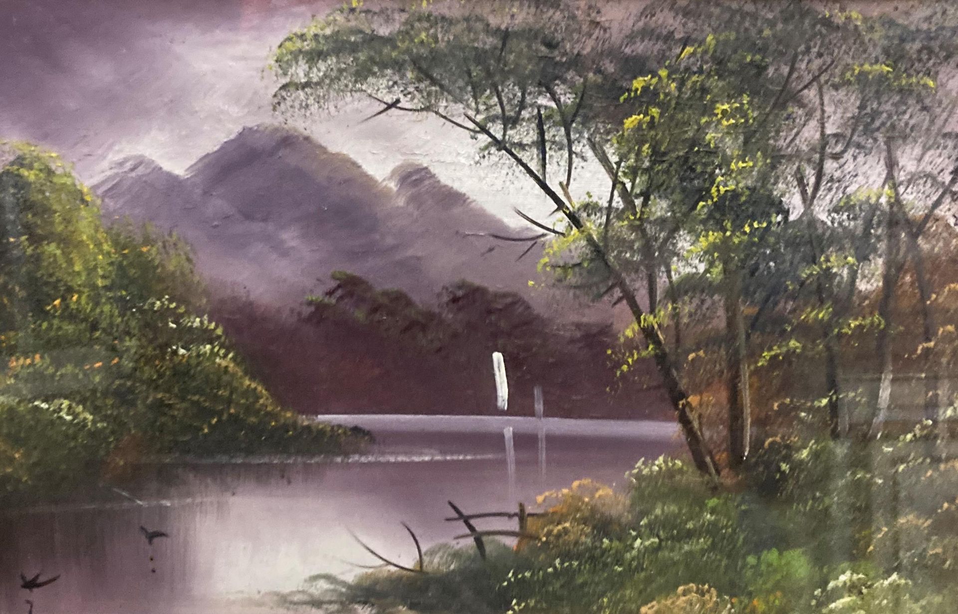 A pair of gilt framed watercolours - 'Oriental Waterfall' and 'Oriental Lake', - Image 2 of 3