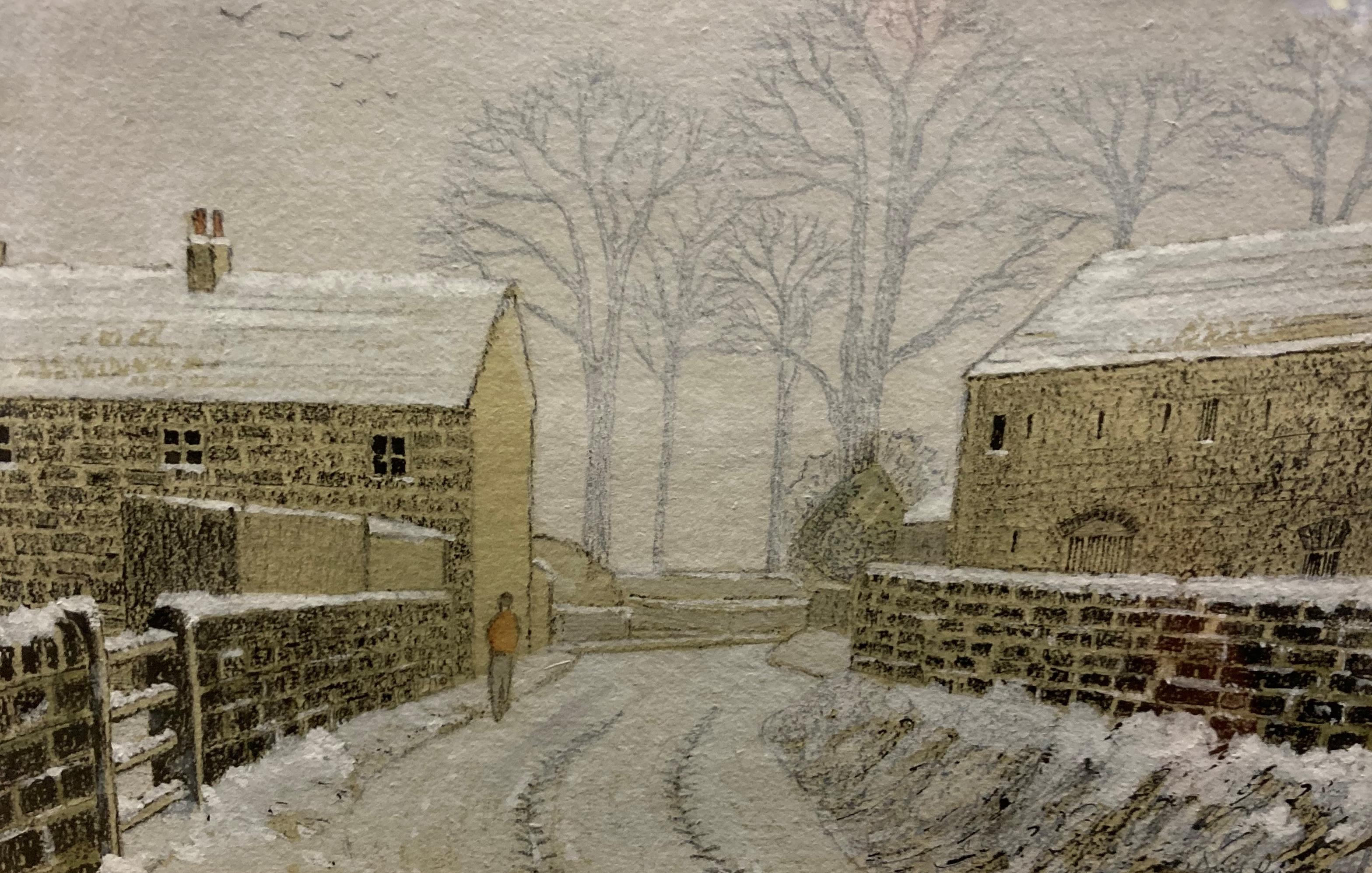 David Rugg framed watercolour 'Snow Down a Blind Lane, Shadwell' 18cm x 28cm, - Image 2 of 3