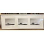 A montage of three small pictures 'A Murmuration of Starlings over a Pier', 20cm x 60cm,