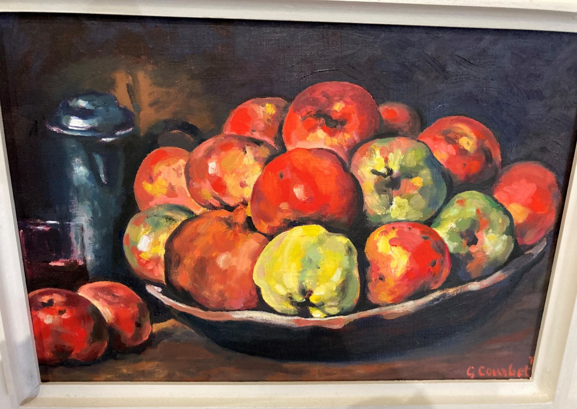 Copy of Gustav Courbet's 'Still Life with Apples and a Pomegranate', framed oil on board, - Image 2 of 3