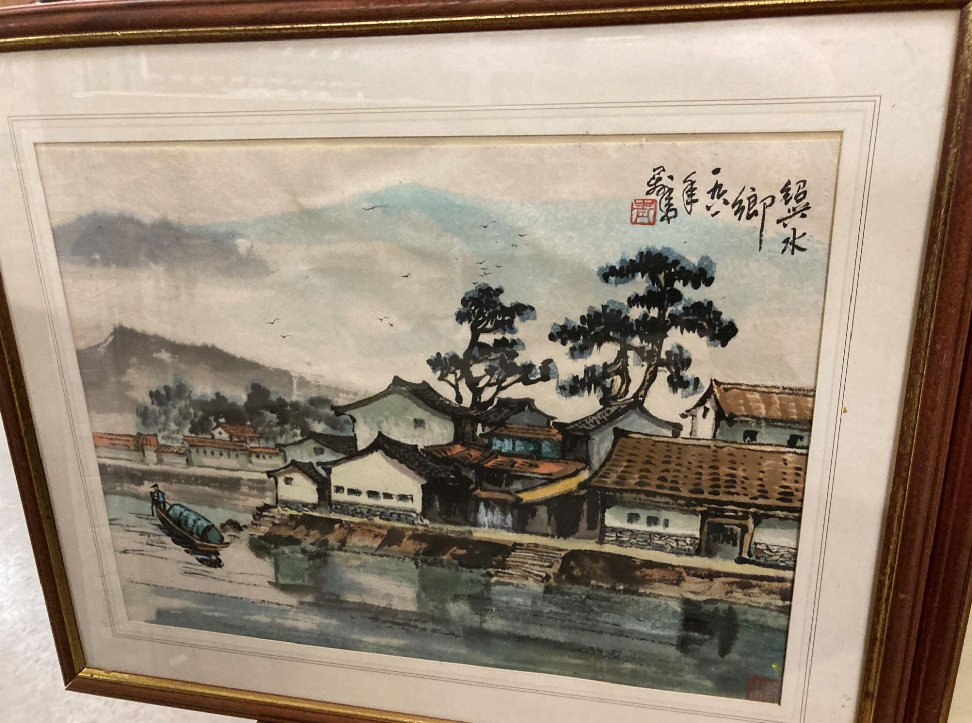 A set of six framed watercolours of Oriental scenes, - Image 8 of 8