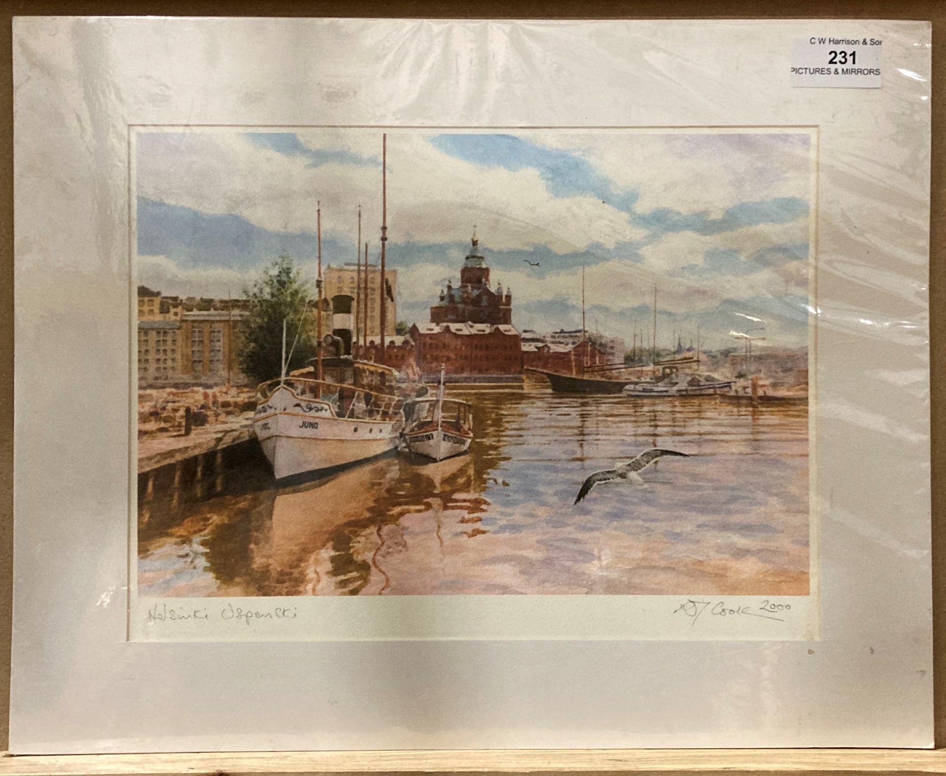 RT Cook 2000?, 'Helsinki Uspenski - Helsinki Harbour', watercolour in mount,