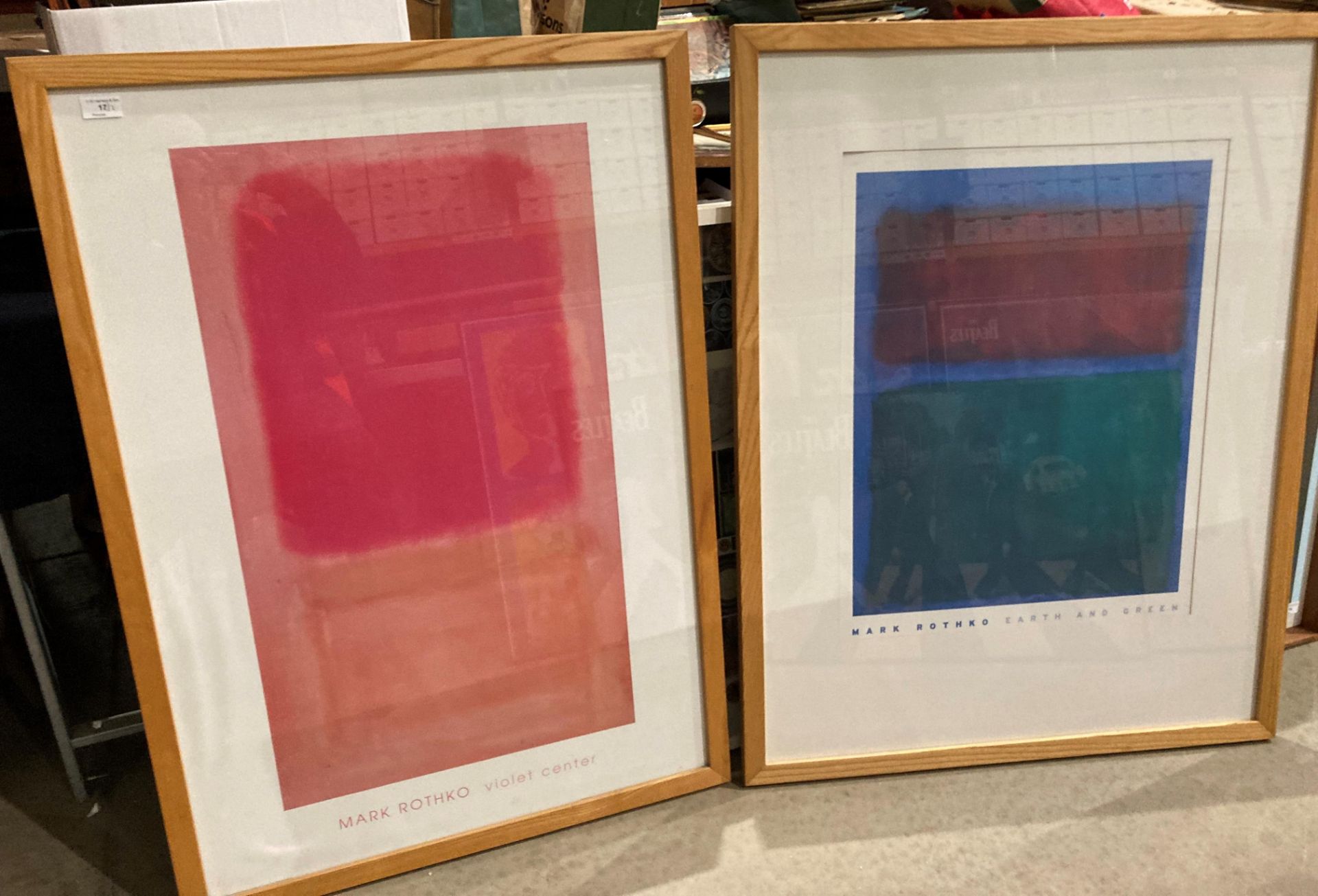 Mark Rothko (American, 1903-1970), two large wood framed prints - 'Violet Centre', 85cm x 48cm,