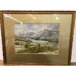 J Grabham? 1951 gilt framed watercolour 'Lake & Mountain Scene' 24cm x 33cm,