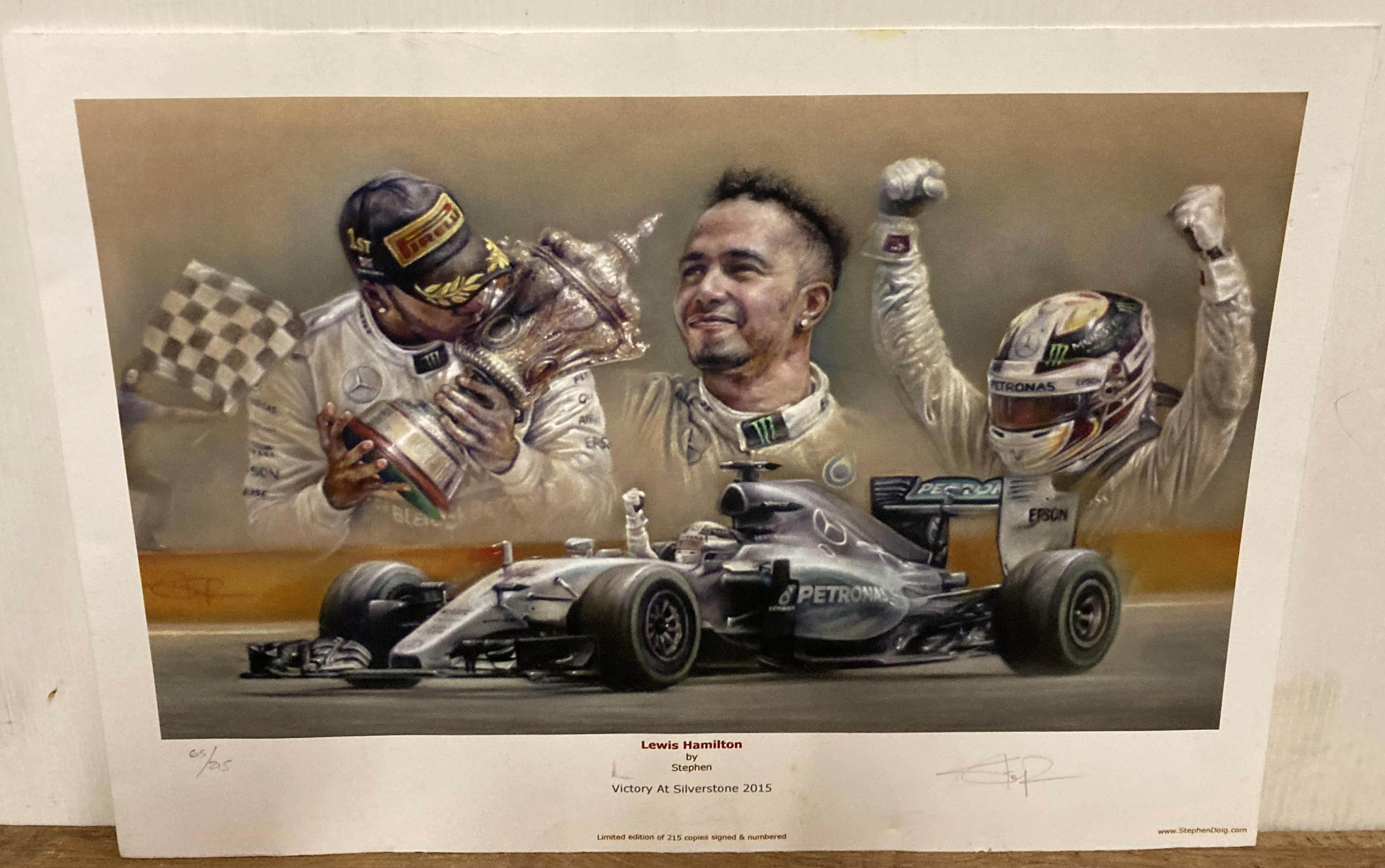 † Stephen Doig unframed Limited Edition prints 'Lewis Hamilton - Victory of Silverstone 2015' 30cm