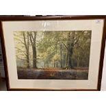 Three items - large framed print woodland scene 41cm x 60cm and two smaller framed prints including