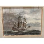 † John E Parkin (1932-2016) '88' two framed watercolours 'British Sloop Astride the Waves' and